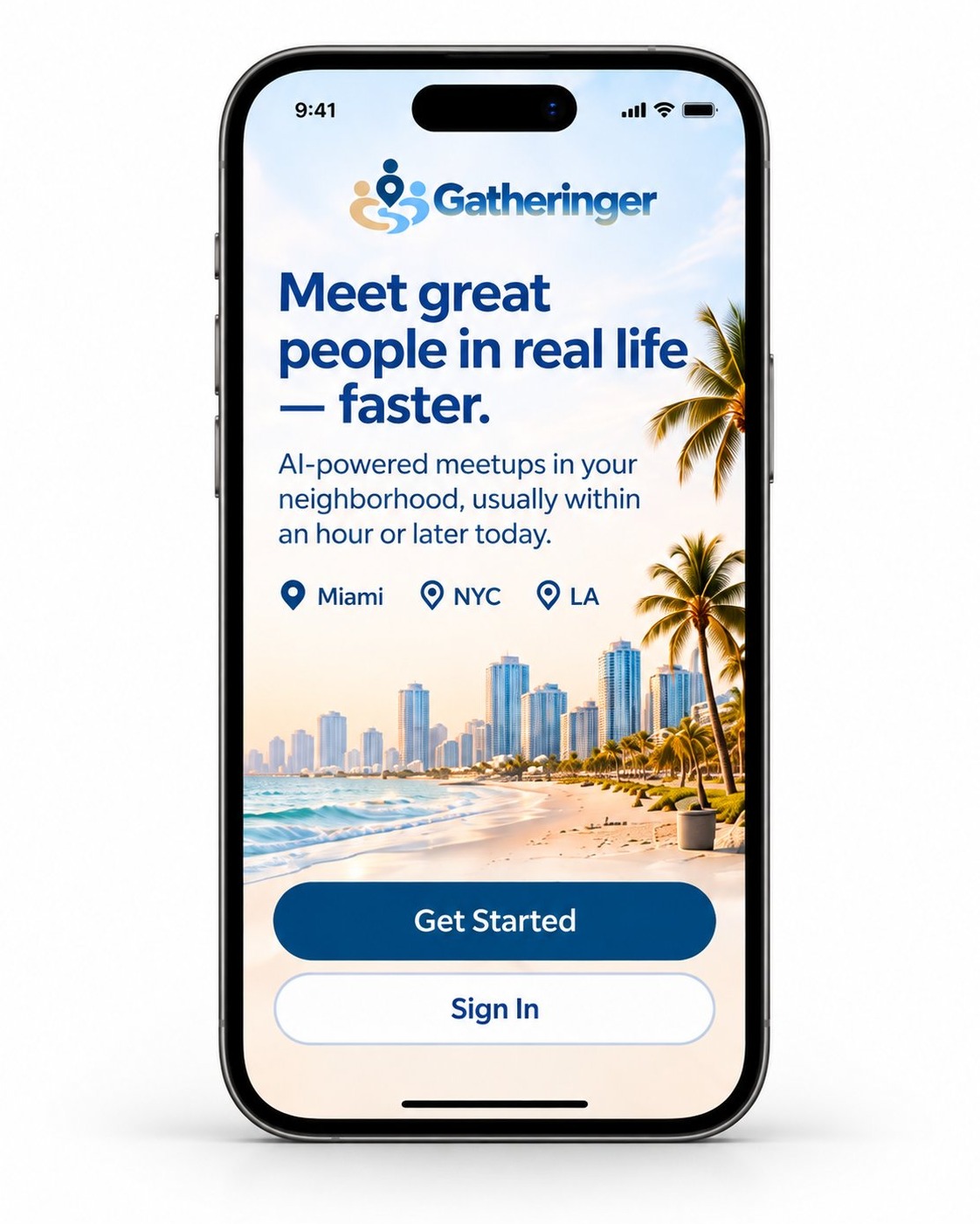 Welcome screen: Meet great people in real life, faster